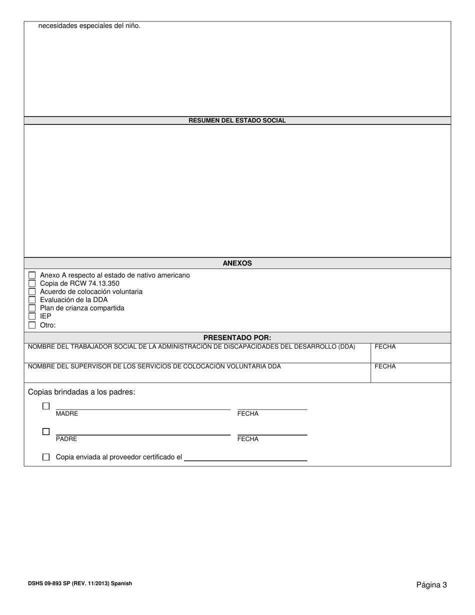 DSHS Formulario 09-893 Revision Periodica Del Plan Individual De Servicio (Dda) - Washington (Spanish), Page 3