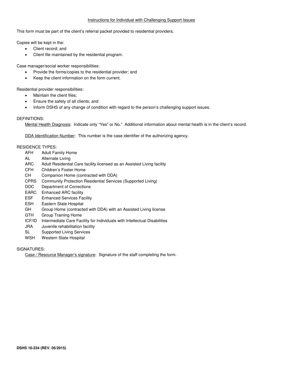 DSHS Form 10-234 Individual With Challenging Support Issues - Washington, Page 2