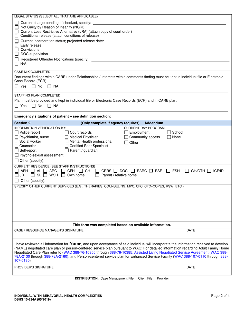 DSHS Form 10-234A Individual With Complex Behaviors - Washington, Page 2