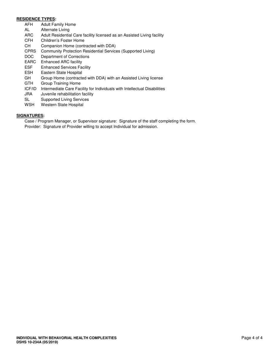 DSHS Form 10-234A Individual With Complex Behaviors - Washington, Page 4