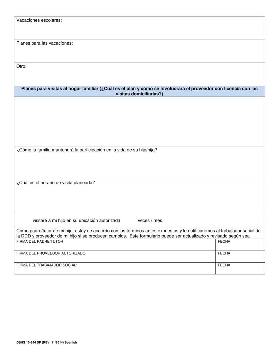 DSHS Formulario 10-244 Plan De Crianza Compartida - Washington (Spanish), Page 3