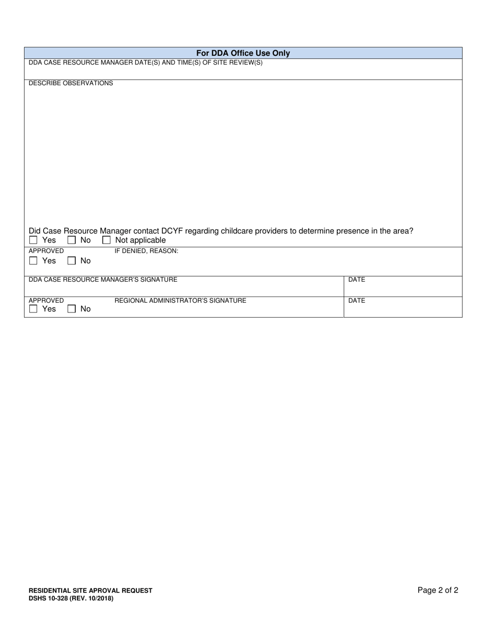 DSHS Form 10-328 Residential Site Approval Request - Washington, Page 2