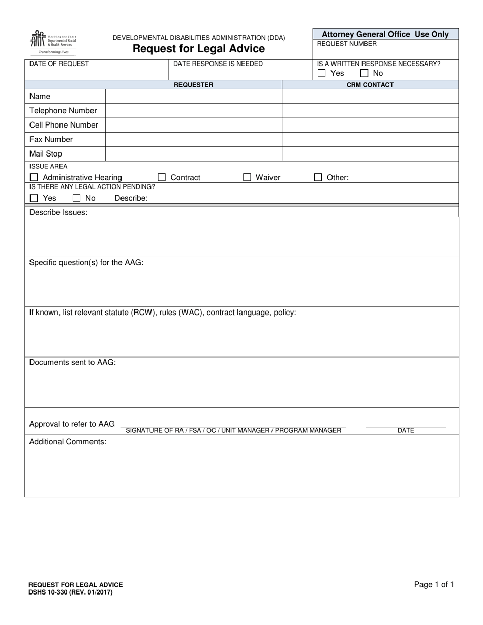 DSHS Form 10-330 Request for Legal Advice - Washington, Page 1
