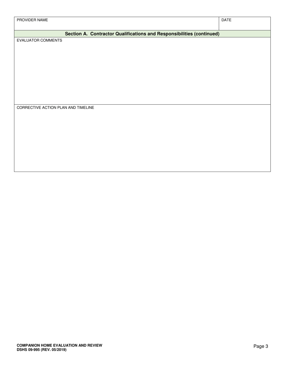 DSHS Form 09-995 Companion Home Evaluation and Review - Washington, Page 3