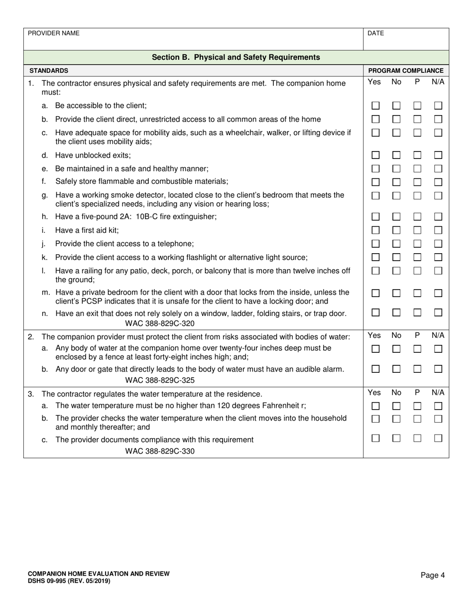 DSHS Form 09-995 Companion Home Evaluation and Review - Washington, Page 4