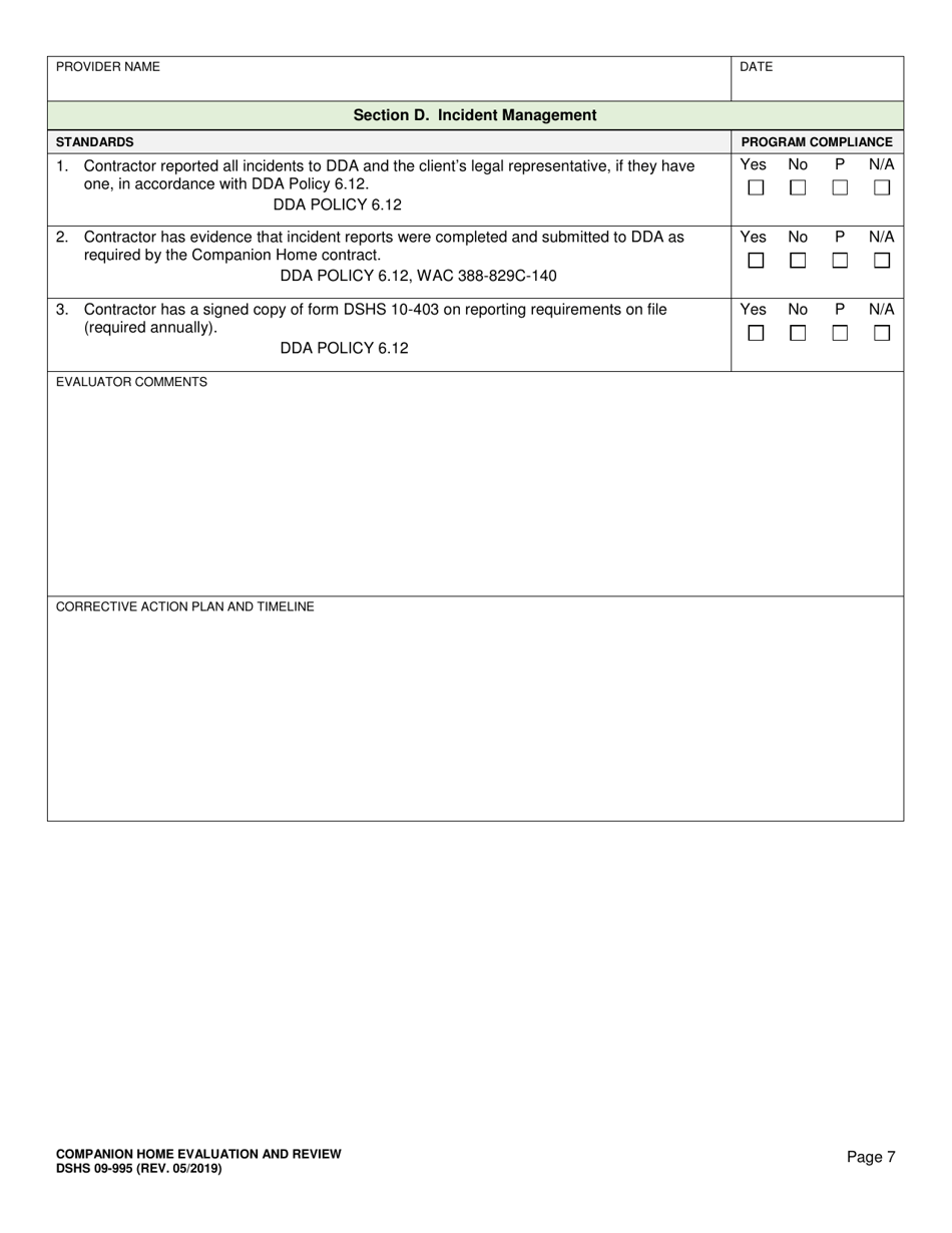 DSHS Form 09-995 Companion Home Evaluation and Review - Washington, Page 7