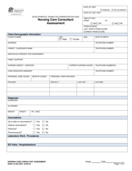 DSHS Form 10-339 Nursing Care Consultant Assessment - Washington