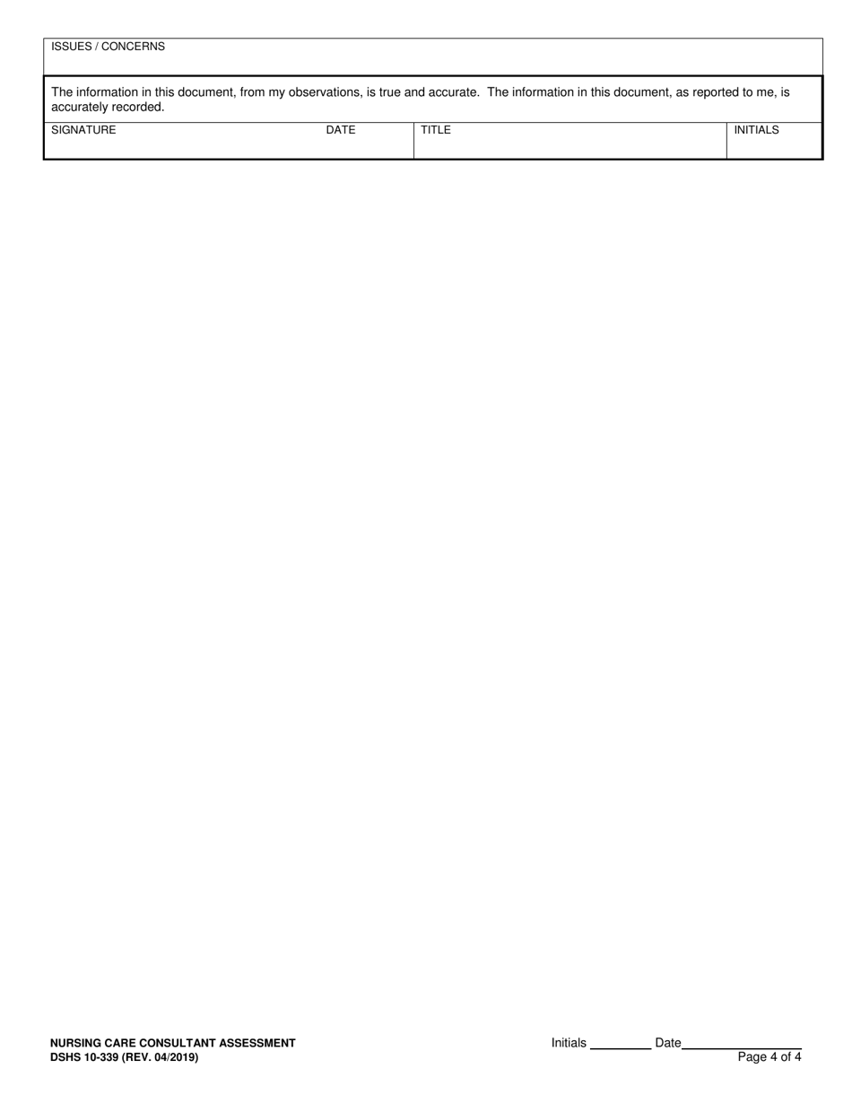 DSHS Form 10-339 Nursing Care Consultant Assessment - Washington, Page 4