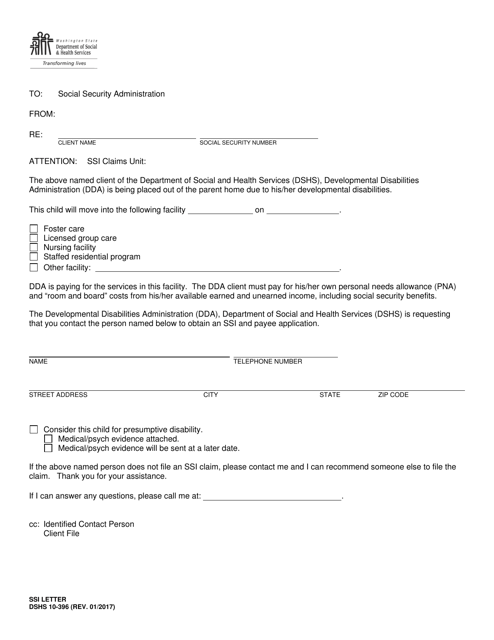 DSHS Form 10-396  Printable Pdf