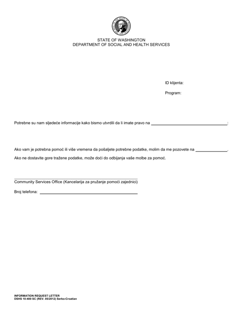 DSHS Form 10-400  Printable Pdf