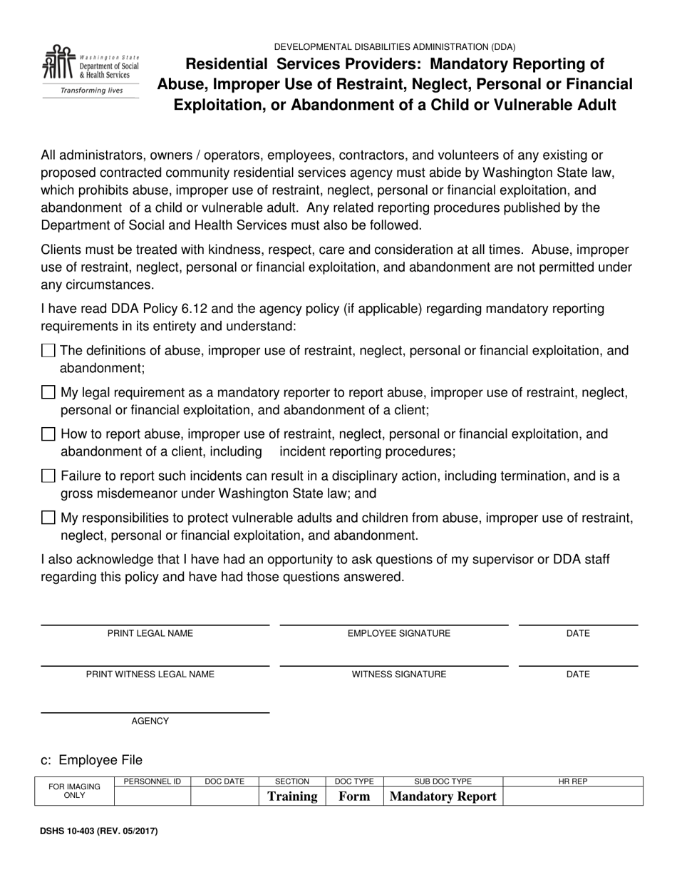 DSHS Form 10403 Fill Out, Sign Online and Download Printable PDF