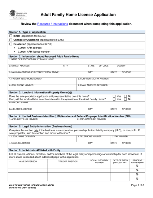 DSHS Form 10-410  Printable Pdf