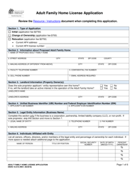 DSHS Form 10-410 Adult Family Home License Application - Washington