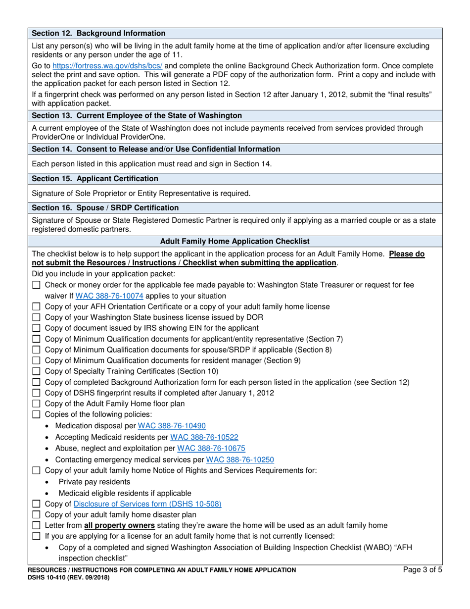Instructions for DSHS Form 10-410 Adult Family Home License Application - Washington, Page 3