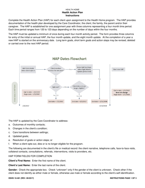 Instructions for DSHS Form 10-481 Health Action Plan (Hap) - Washington