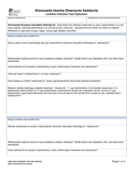 Document preview: DSHS Form 10-505 Limitation Extension Task Explanation - Washington (Somali)