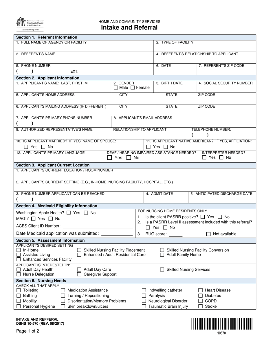 DSHS Form 10-570 Intake and Referral - Washington, Page 1