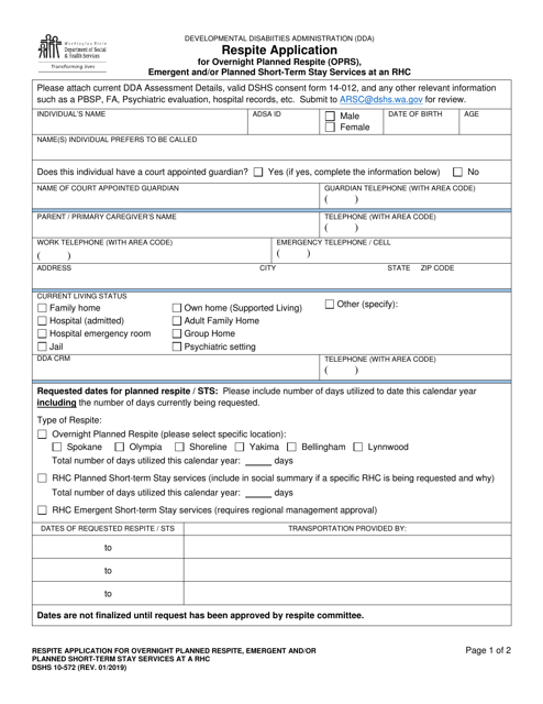 DSHS Form 10-572  Printable Pdf