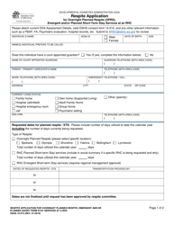 DSHS Form 10-572 Respite Application for Overnight Planned Respite (Oprs), Emergent and/or Planned Short-Term Stay Services at an Rhc - Washington