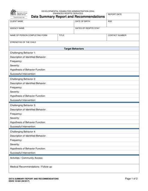 DSHS Form 10-584  Printable Pdf