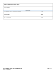 DSHS Form 10-584 Data Summary Report and Recommendations - Washington, Page 2