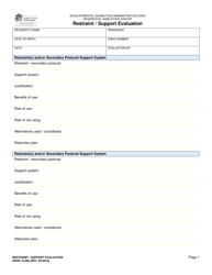 DSHS Form 10-593 Restraint/Support Evaluation - Washington