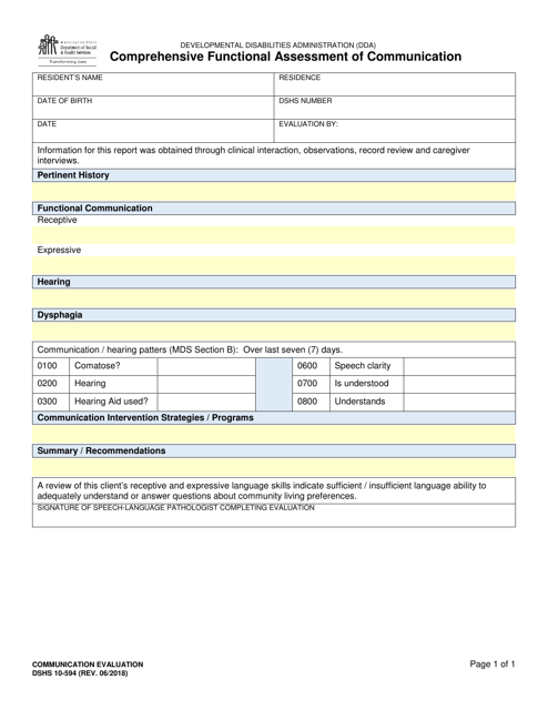 DSHS Form 10-594 Comprehensive Functional Assessment of Communication - Washington