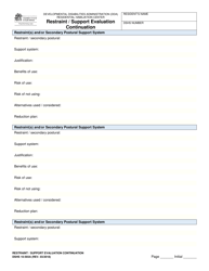 DSHS Form 10-593A Restraint/Support Evaluation Continuation - Washington