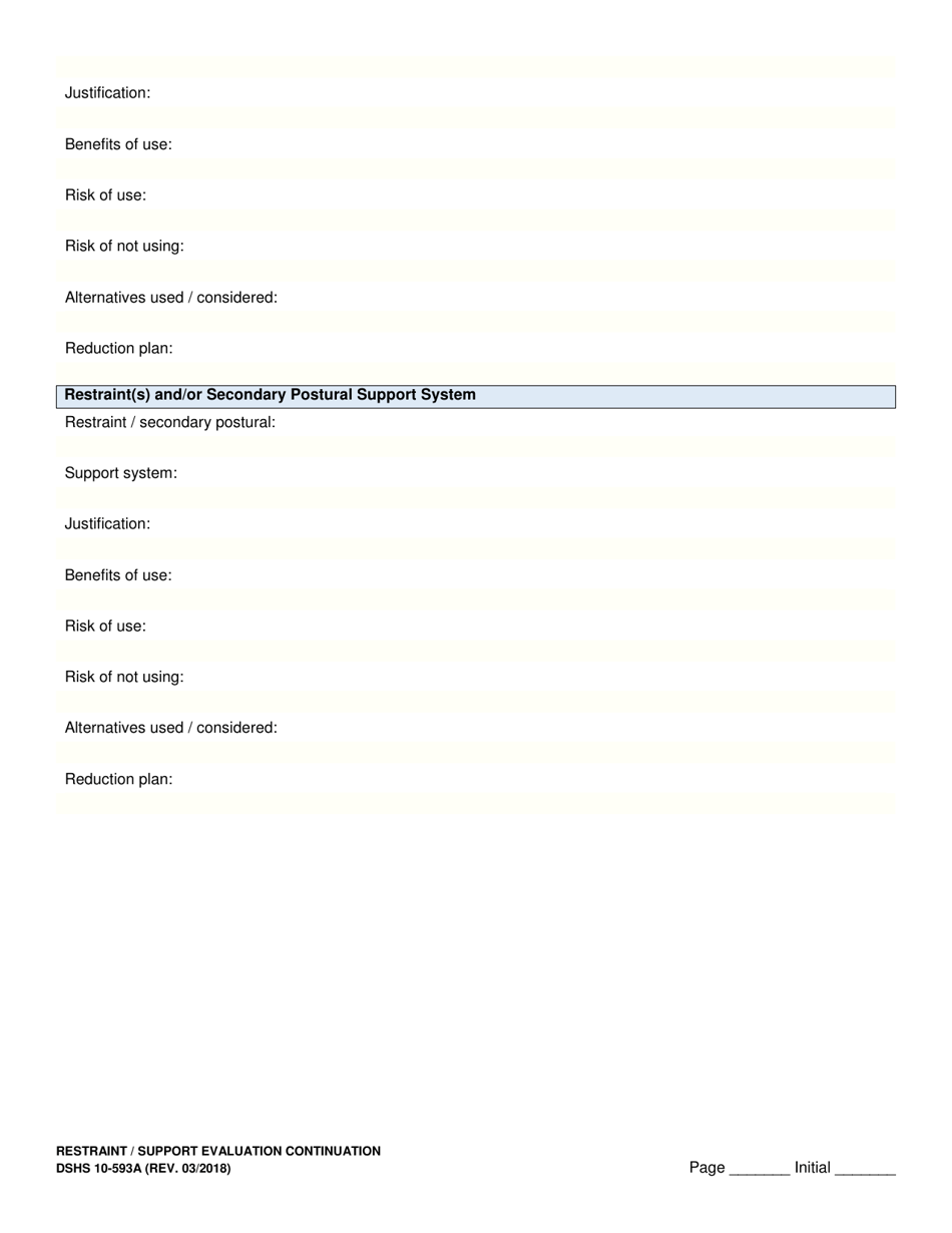 DSHS Form 10-593A Restraint / Support Evaluation Continuation - Washington, Page 4