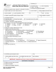 DSHS Form 10-580 Adult Day Service Referral - Washington
