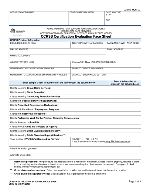 DSHS Form 10-611 Attachment A  Printable Pdf