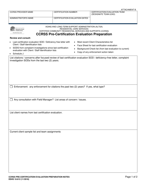 DSHS Form 10-612 Attachment B  Printable Pdf