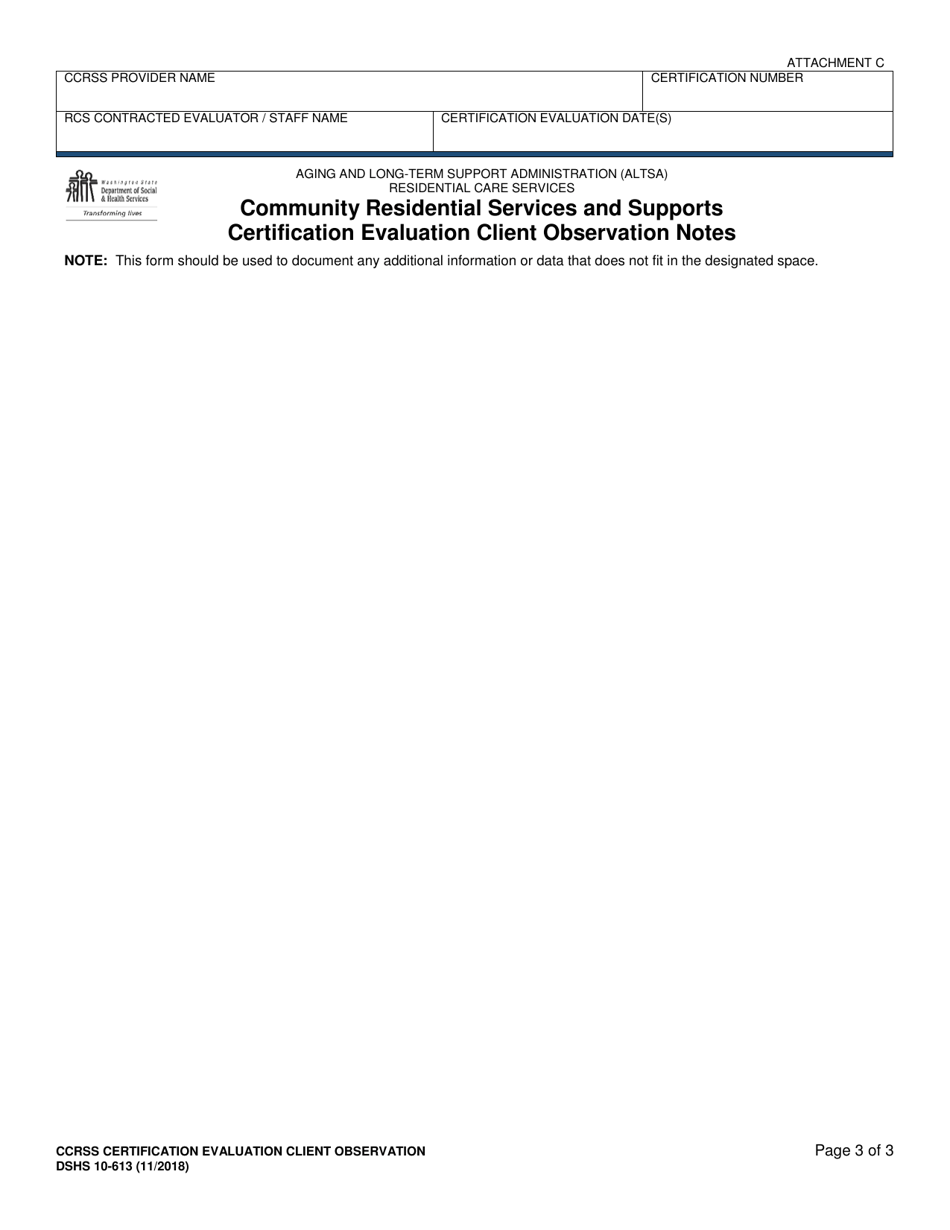 DSHS Form 10-613 Attachment C Ccrss Certification Evaluation Client Observation - Certified Community Residential Services and Supports - Washington, Page 3