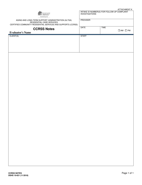 DSHS Form 10-621 Attachment K  Printable Pdf