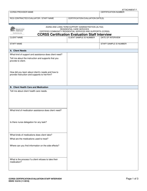 DSHS Form 10-616 Attachment F  Printable Pdf