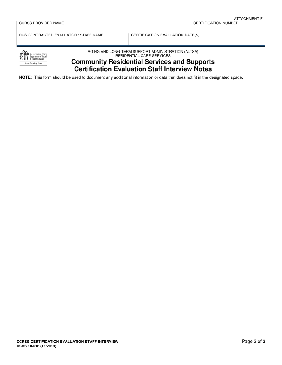 DSHS Form 10-616 Attachment F Ccrss Certification Evaluation Staff Interview - Certified Community Residential Services and Supports - Washington, Page 3
