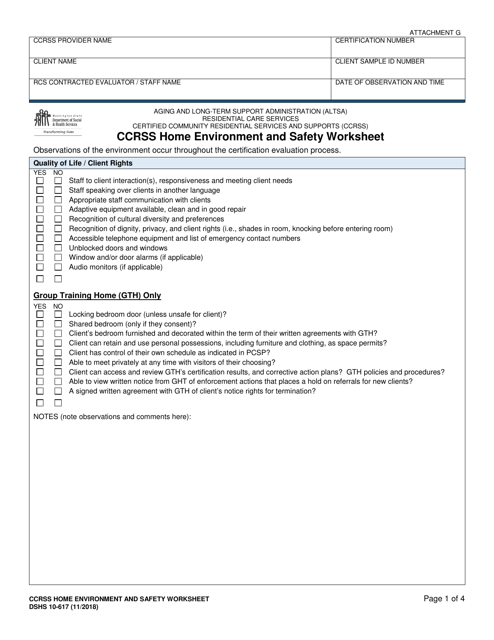 DSHS Form 10-617 Attachment G  Printable Pdf