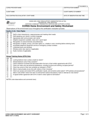 DSHS Form 10-617 Attachment G Ccrss Home Environment and Safety Worksheet - Certified Community Residential Services and Supports - Washington