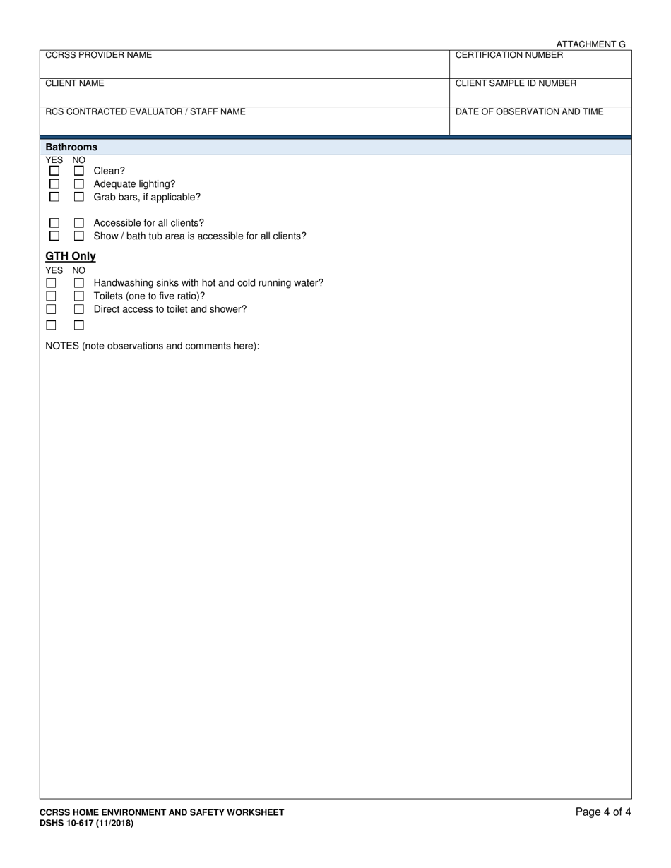 DSHS Form 10-617 Attachment G Ccrss Home Environment and Safety Worksheet - Certified Community Residential Services and Supports - Washington, Page 4