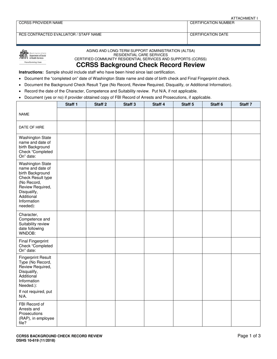 DSHS Form 10-619 Attachment I - Fill Out, Sign Online and Download ...