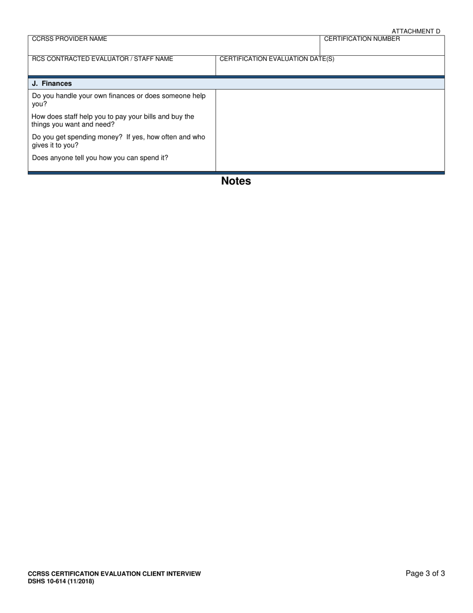 DSHS Form 10-614 Attachment D Ccrss Certification Evaluation Client Interview - Certified Community Residential Services and Supports - Washington, Page 3