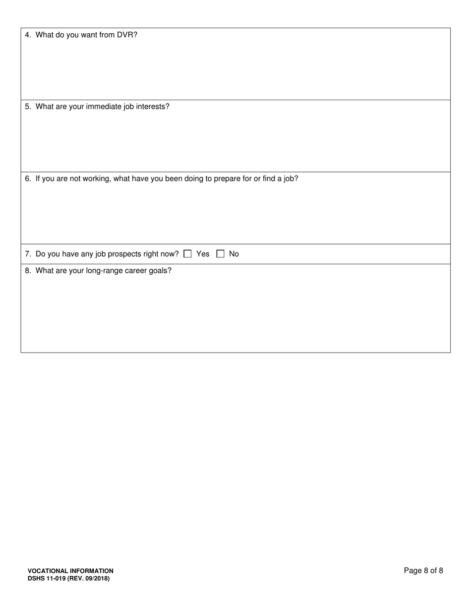 DSHS Form 11-019 Vocational Information - Washington, Page 8