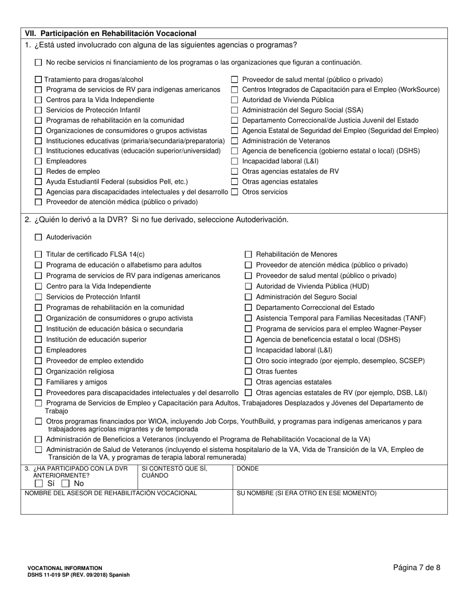 DSHS Formulario 11-019 Informacion Vocacional ( Division De Rehabilitacion Vocacional) - Washington (Spanish), Page 7