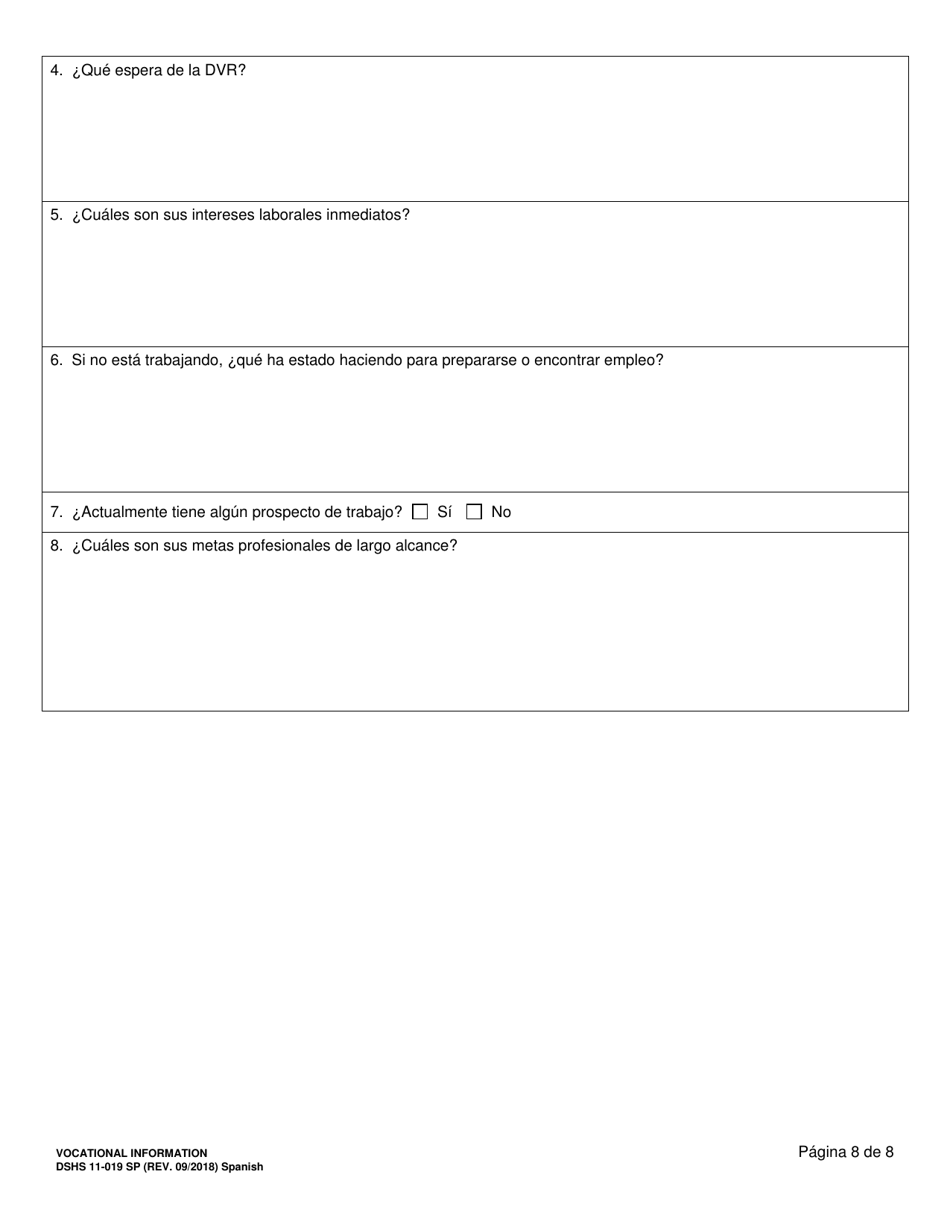 DSHS Formulario 11-019 Informacion Vocacional ( Division De Rehabilitacion Vocacional) - Washington (Spanish), Page 8