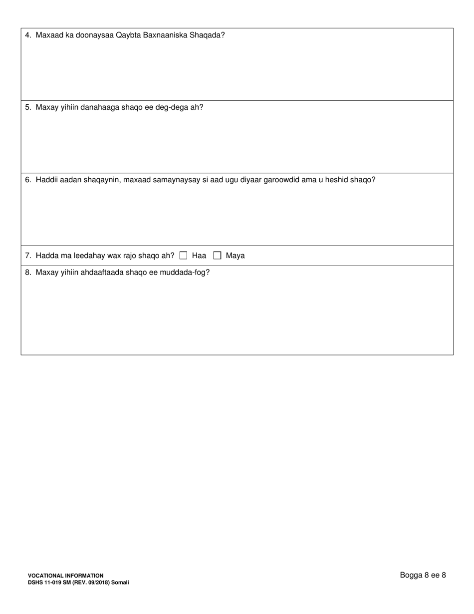 DSHS Form 11-019 Vocational Information - Washington (Somali), Page 8