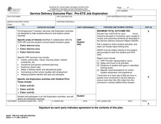 Document preview: DSHS Form 11-111 Service Delivery Outcome Plan - Pre-ets Job Exploration - Washington