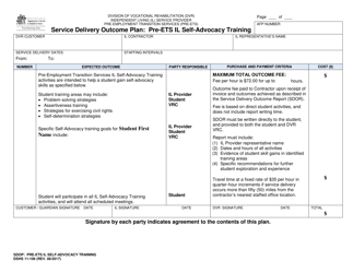 Document preview: DSHS Form 11-106 Service Delivery Outcome Plan - Pre-ets IL Self-advocacy Training - Washington