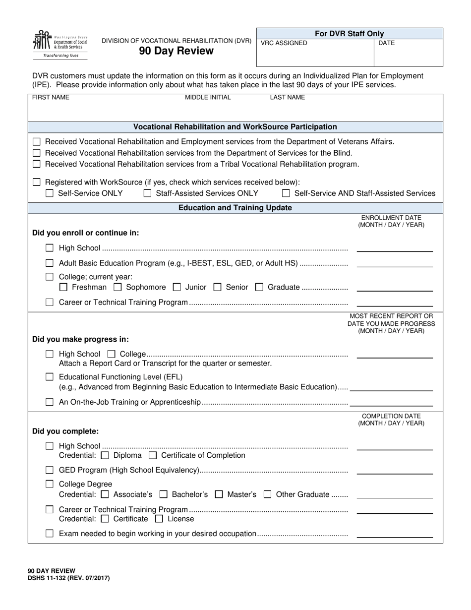 DSHS Form 11-132 90 Day Review - Washington, Page 1