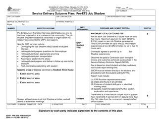 Document preview: DSHS Form 11-112 Service Delivery Outcome Plan - Pre-ets Job Shadow - Washington