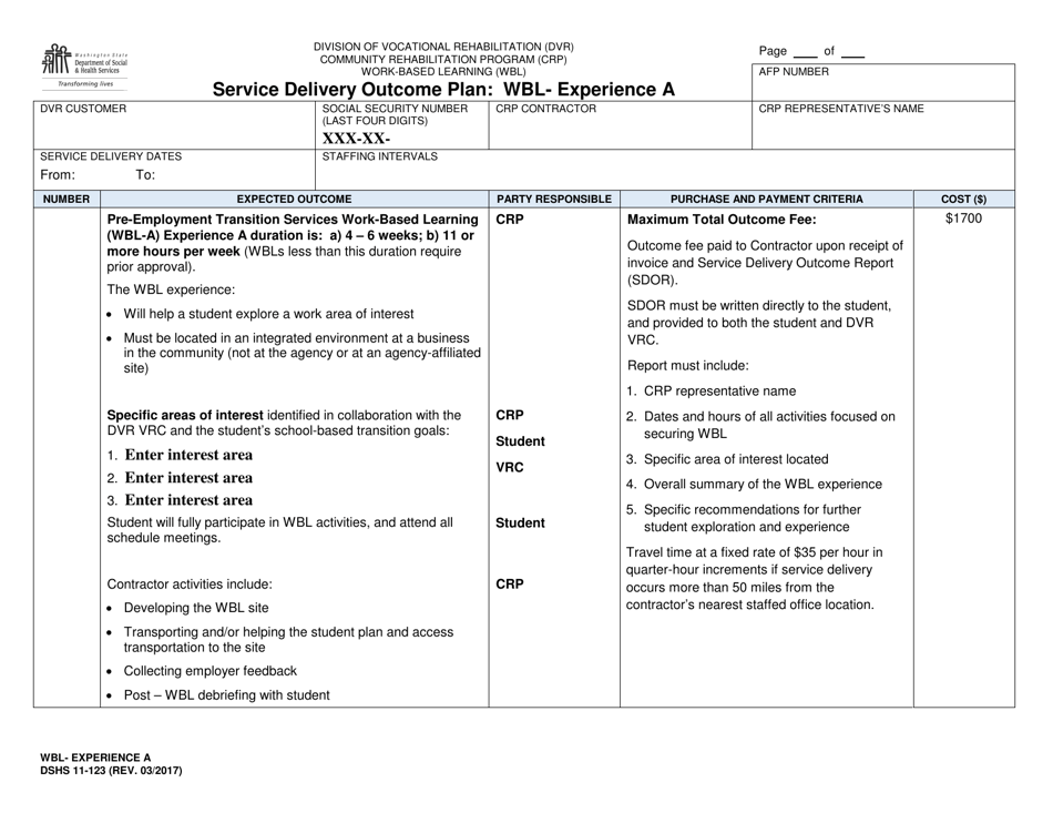 DSHS Form 11-123 Download Printable PDF or Fill Online Service Delivery Outcome Plan - Wbl ...